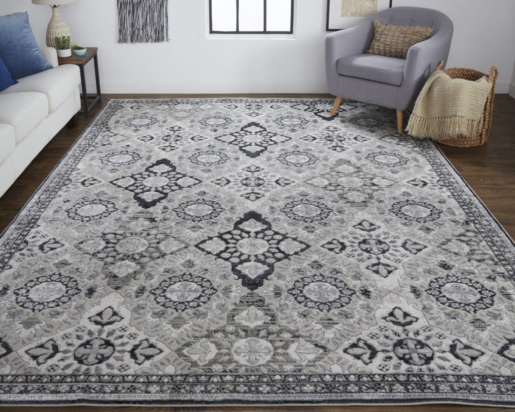 8' X 10' Gray and Black Abstract Power Loom Non Skid Area Rug