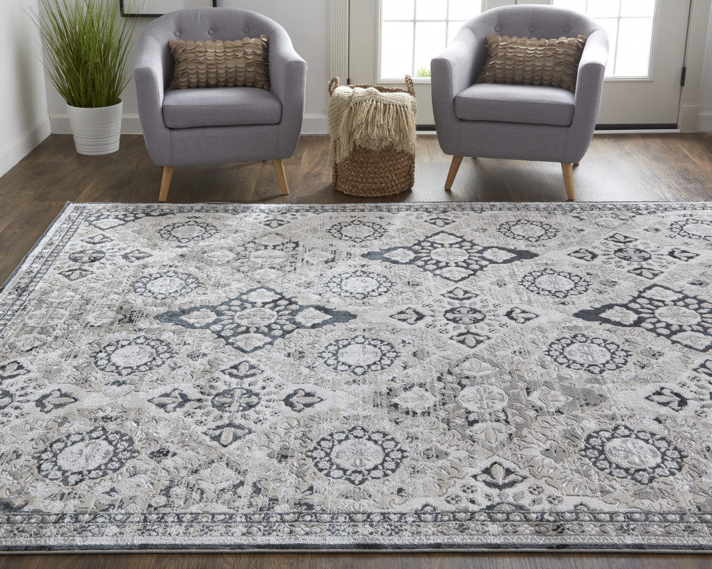 8' X 10' Gray and Black Abstract Power Loom Non Skid Area Rug