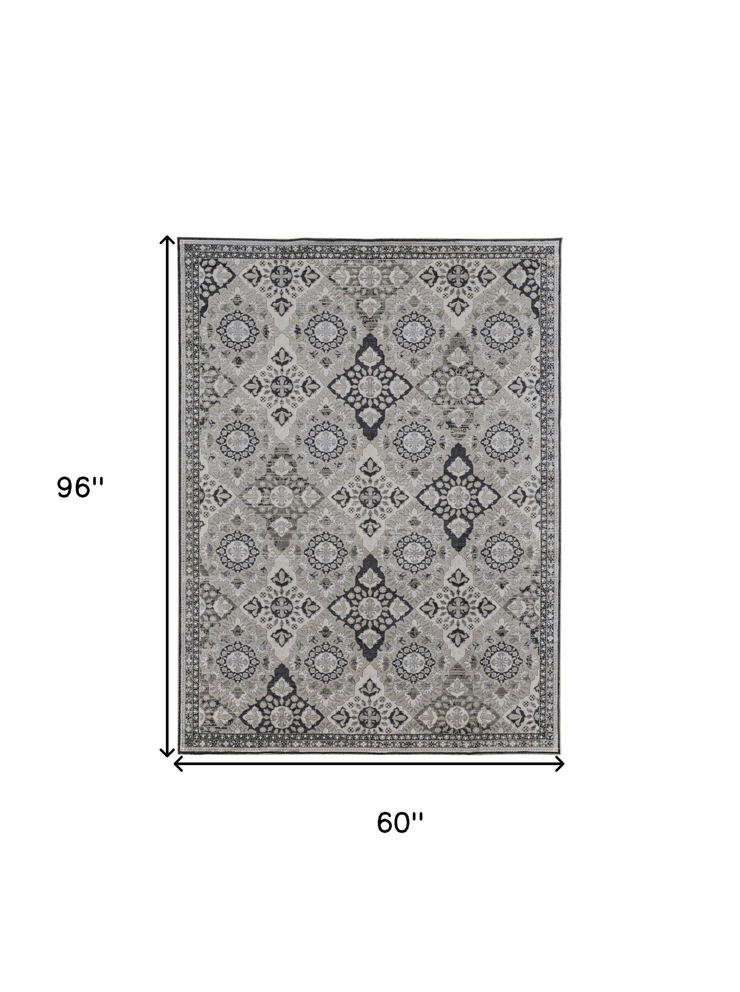 4' X 6' Gray and Black Abstract Power Loom Non Skid Area Rug