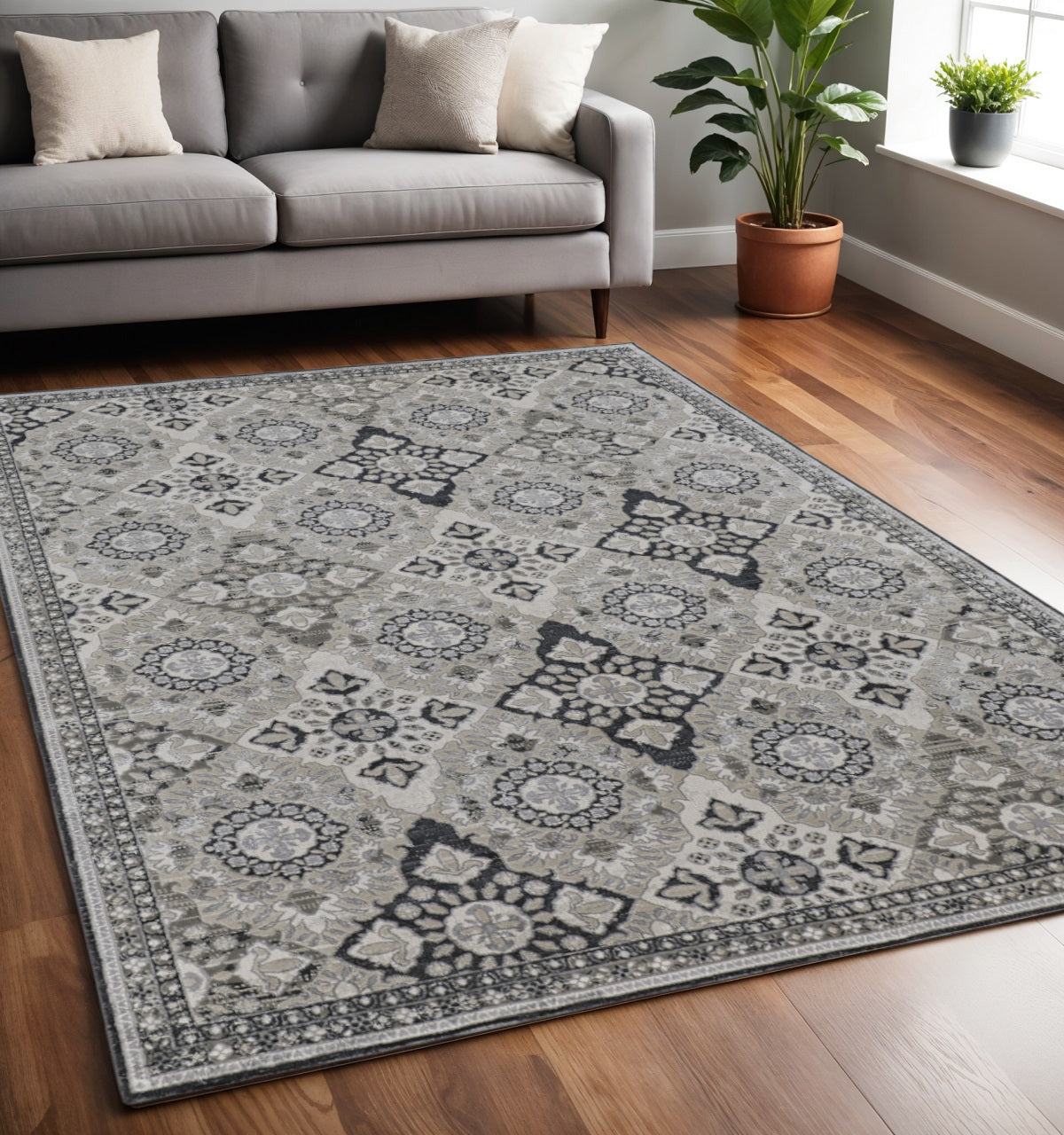 4' X 6' Gray and Black Abstract Power Loom Non Skid Area Rug