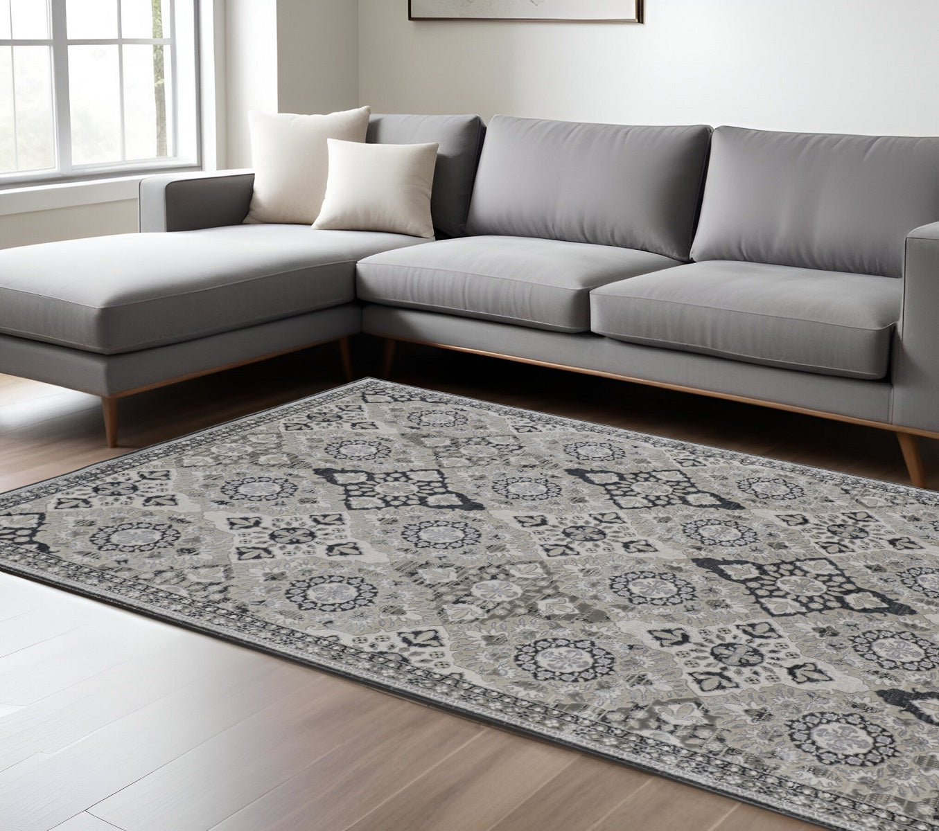 4' X 6' Gray and Black Abstract Power Loom Non Skid Area Rug