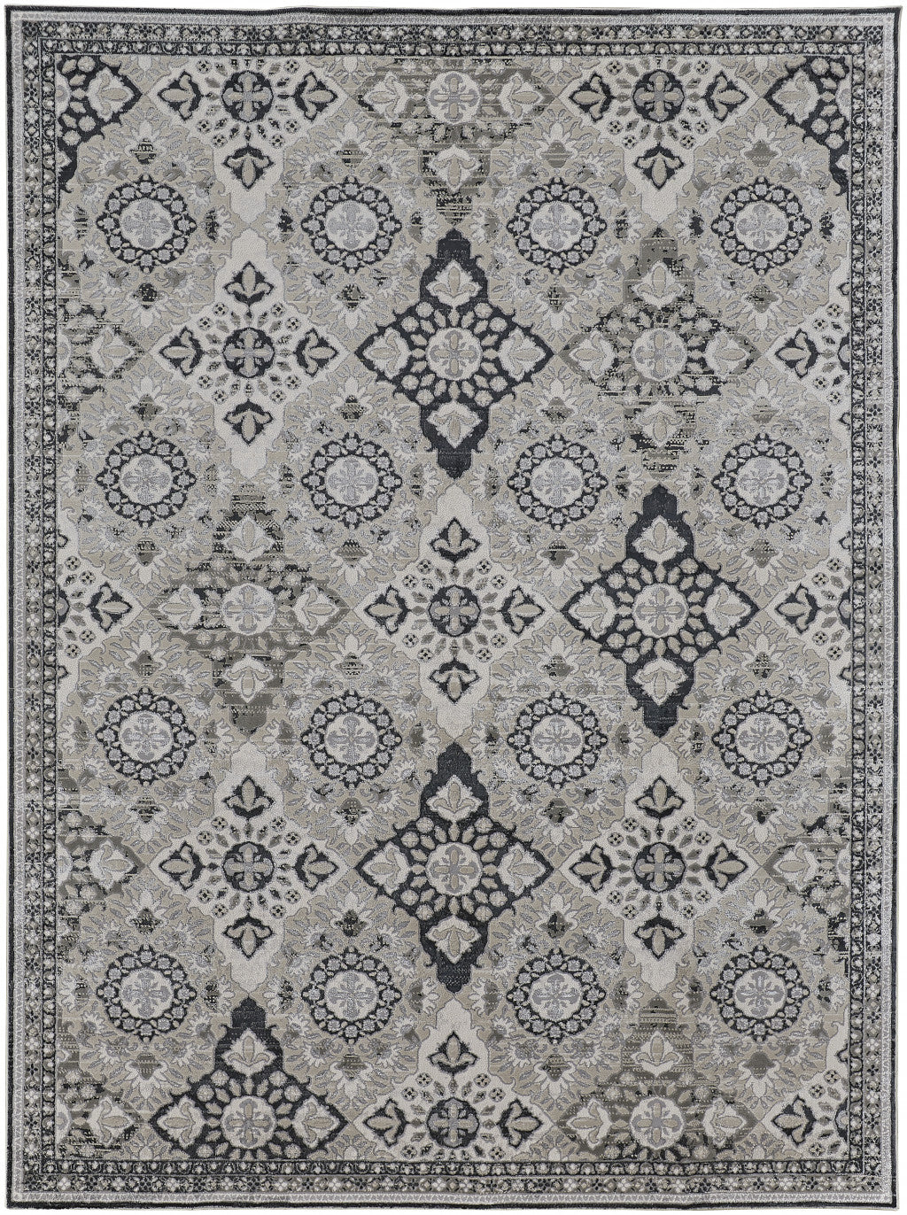 4' X 6' Gray and Black Abstract Power Loom Non Skid Area Rug