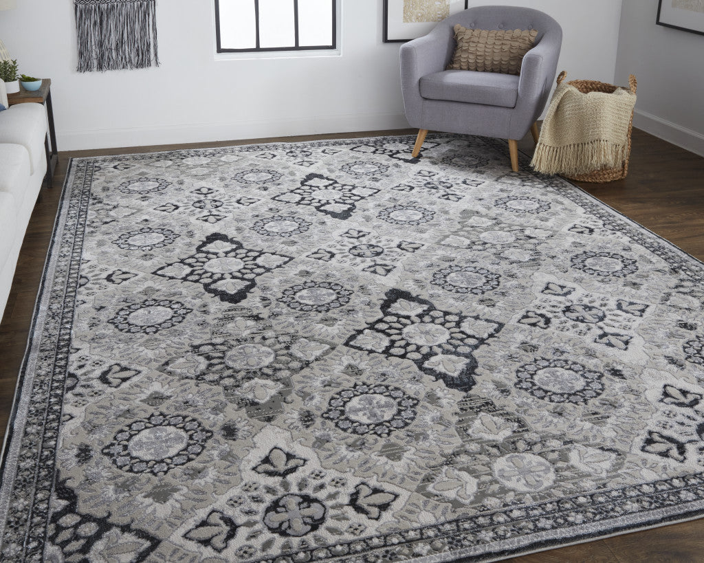 4' X 6' Gray and Black Abstract Power Loom Non Skid Area Rug