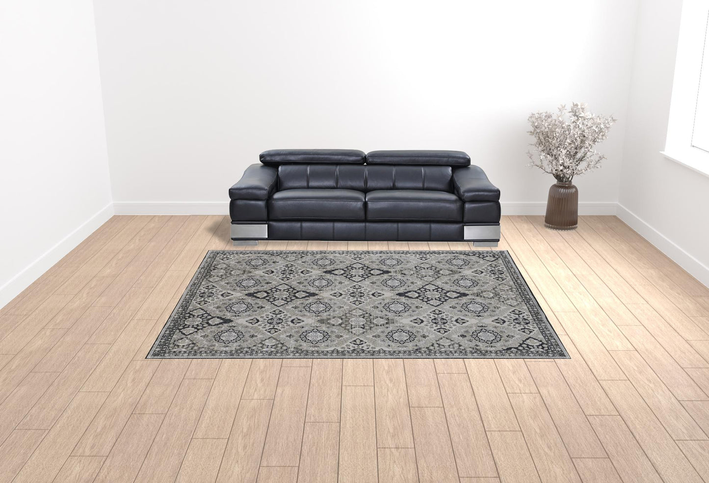 8' X 10' Gray and Black Abstract Power Loom Non Skid Area Rug