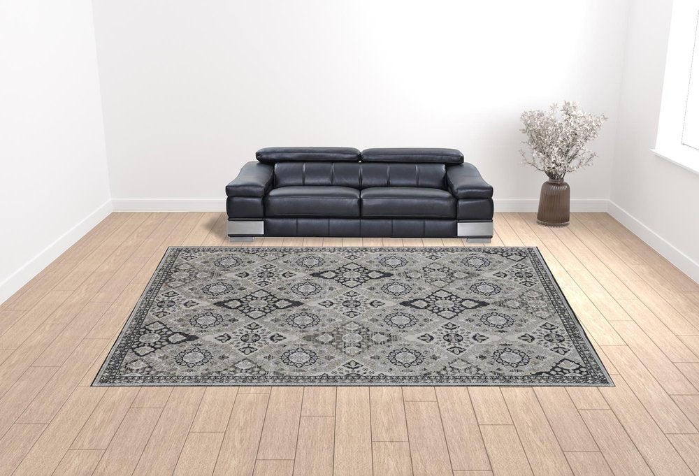 12' X 15' Gray And Black Floral Power Loom Area Rug