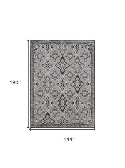 12' X 15' Gray And Black Floral Power Loom Area Rug