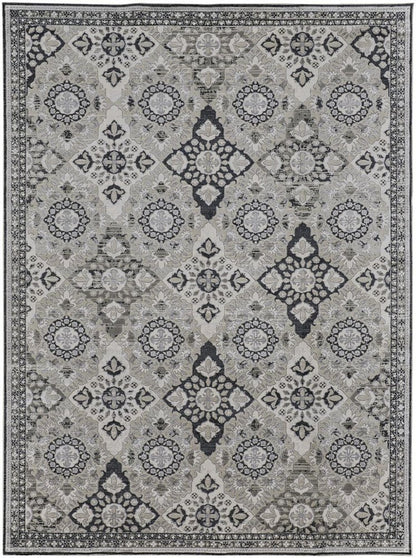 12' X 15' Gray And Black Floral Power Loom Area Rug