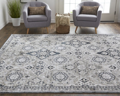 12' X 15' Gray And Black Floral Power Loom Area Rug