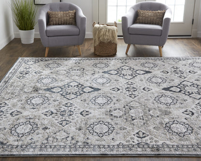 12' X 15' Gray And Black Floral Power Loom Area Rug