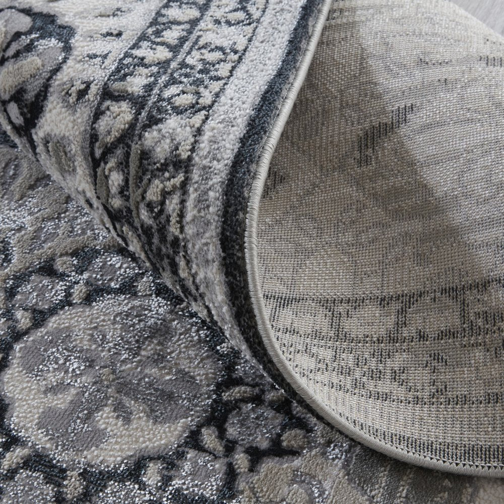 12' X 15' Gray And Black Floral Power Loom Area Rug