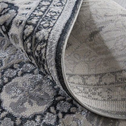 12' X 15' Gray And Black Floral Power Loom Area Rug