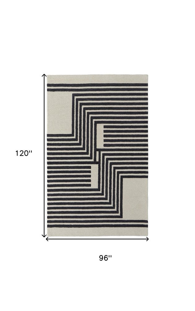 8' X 10' Gray And Black Wool Abstract Geometric Hand Tufted Area Rug