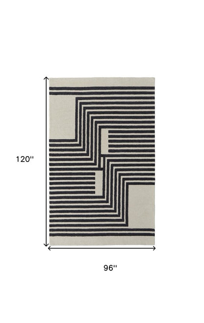 8' X 10' Gray And Black Wool Abstract Geometric Hand Tufted Area Rug