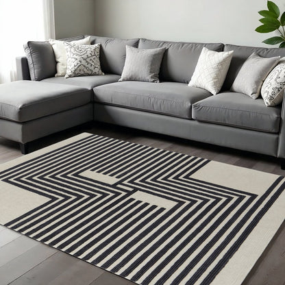 8' X 10' Gray And Black Wool Abstract Geometric Hand Tufted Area Rug