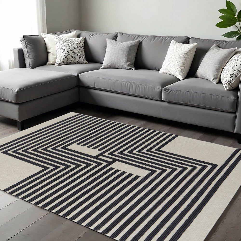 8' X 10' Gray And Black Wool Abstract Geometric Hand Tufted Area Rug