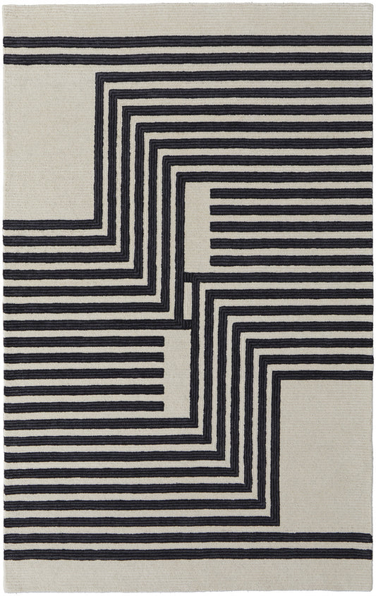 8' x 10' Gray and Black Wool Abstract Hand Tufted Area Rug
