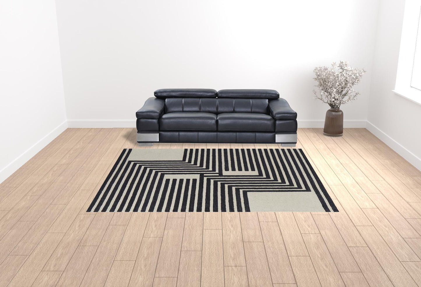 8' x 10' Gray and Black Wool Abstract Hand Tufted Area Rug
