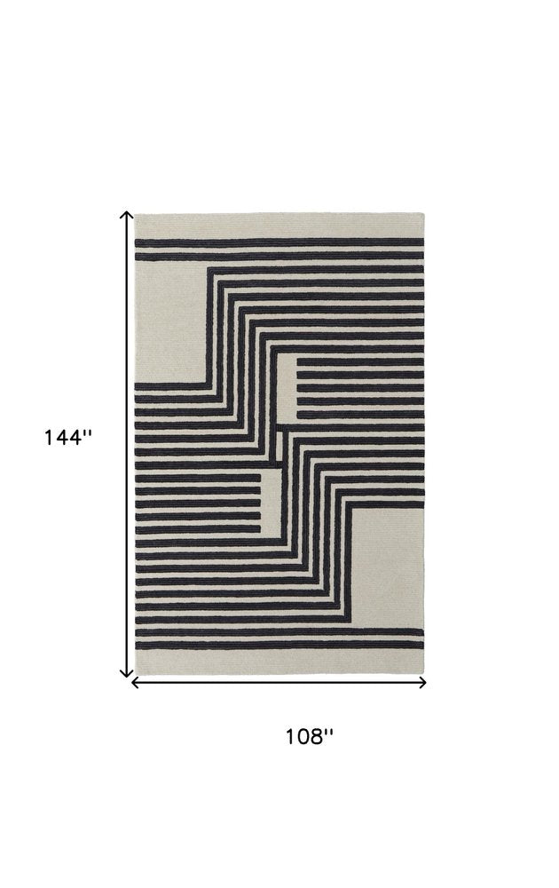 8' X 10' Gray And Black Wool Abstract Geometric Hand Tufted Area Rug