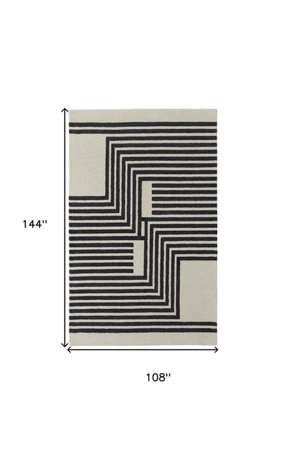 8' X 10' Gray And Black Wool Abstract Geometric Hand Tufted Area Rug