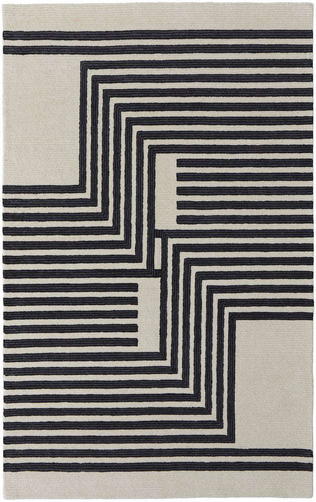 8' X 10' Gray And Black Wool Abstract Geometric Hand Tufted Area Rug