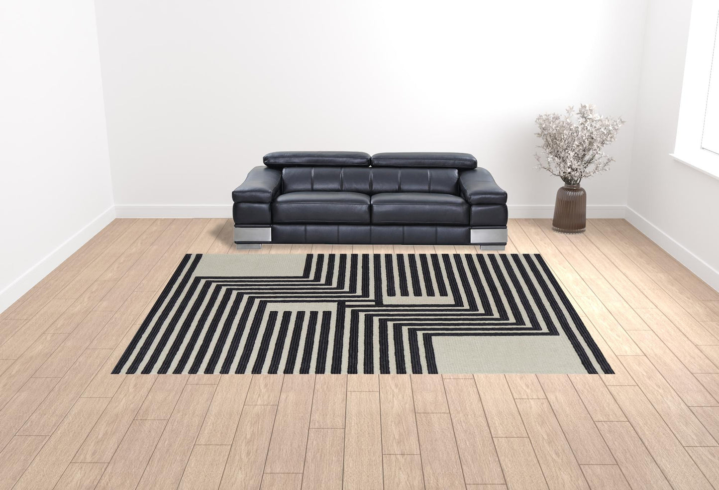 8' x 10' Gray and Black Wool Abstract Hand Tufted Area Rug