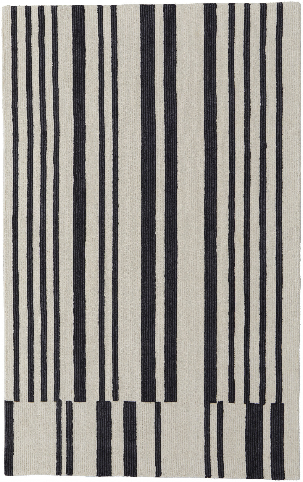 2' X 3' Ivory and Black Wool Abstract Hand Tufted Area Rug