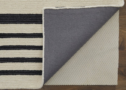 5' X 8' Ivory and Black Wool Abstract Hand Tufted Area Rug