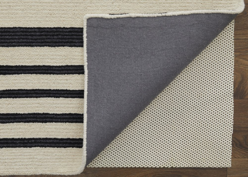 5' X 8' Ivory and Black Wool Abstract Hand Tufted Area Rug