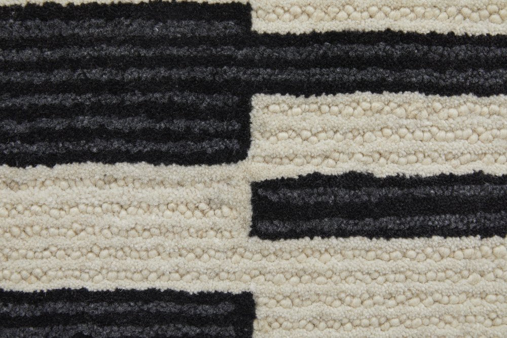 5' X 8' Ivory and Black Wool Abstract Hand Tufted Area Rug