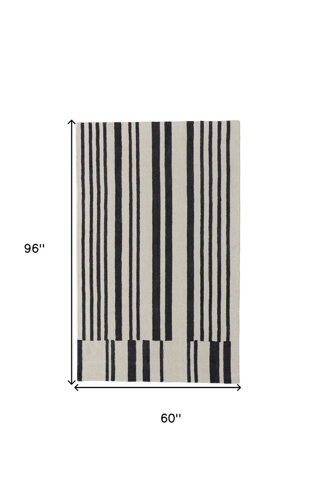 5' X 8' Ivory and Black Wool Abstract Hand Tufted Area Rug