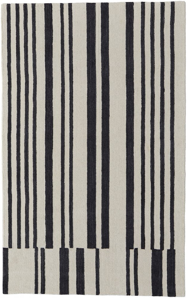 5' X 8' Ivory and Black Wool Abstract Hand Tufted Area Rug