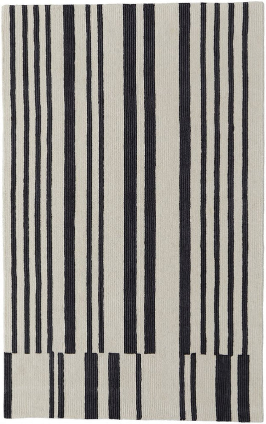 5' X 8' Ivory and Black Wool Abstract Hand Tufted Area Rug
