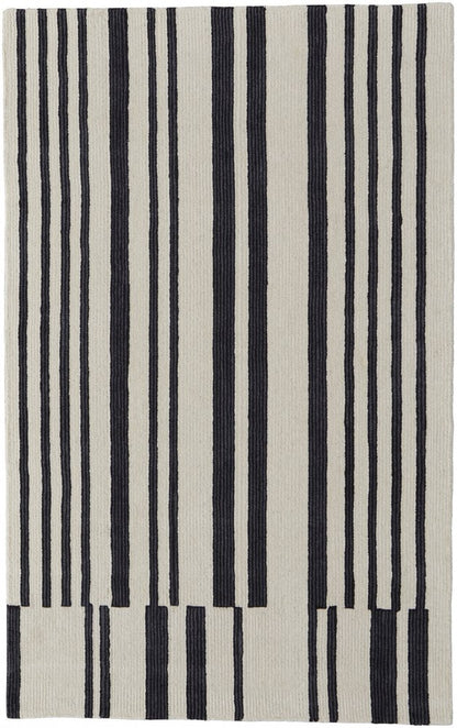 5' X 8' Ivory and Black Wool Abstract Hand Tufted Area Rug