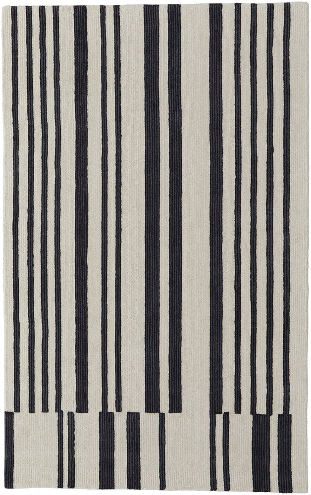 5' X 8' Ivory and Black Wool Abstract Hand Tufted Area Rug