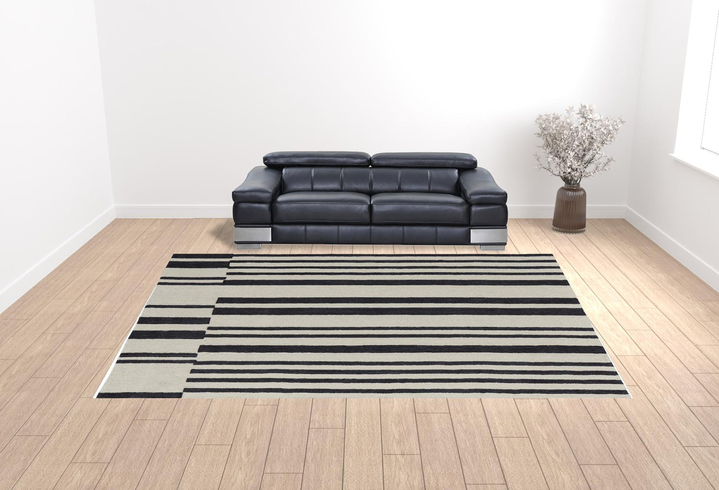 2' X 3' Ivory and Black Wool Abstract Hand Tufted Area Rug