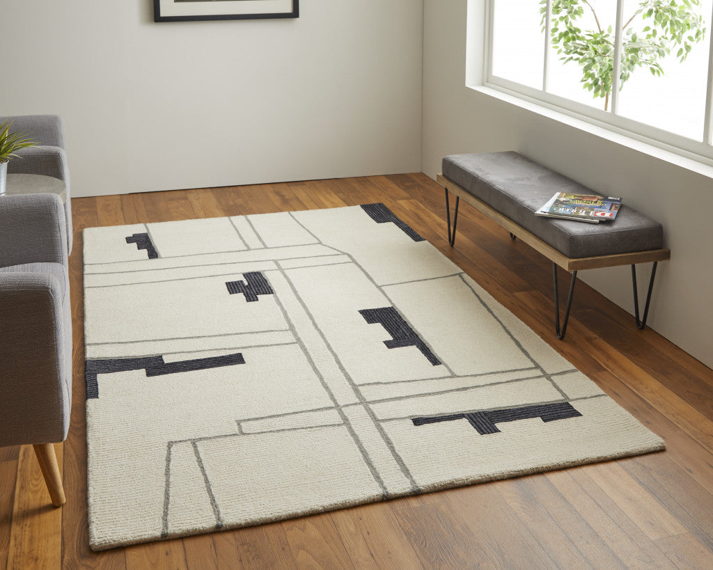 4' X 6' Gray and Ivory Wool Abstract Hand Tufted Area Rug