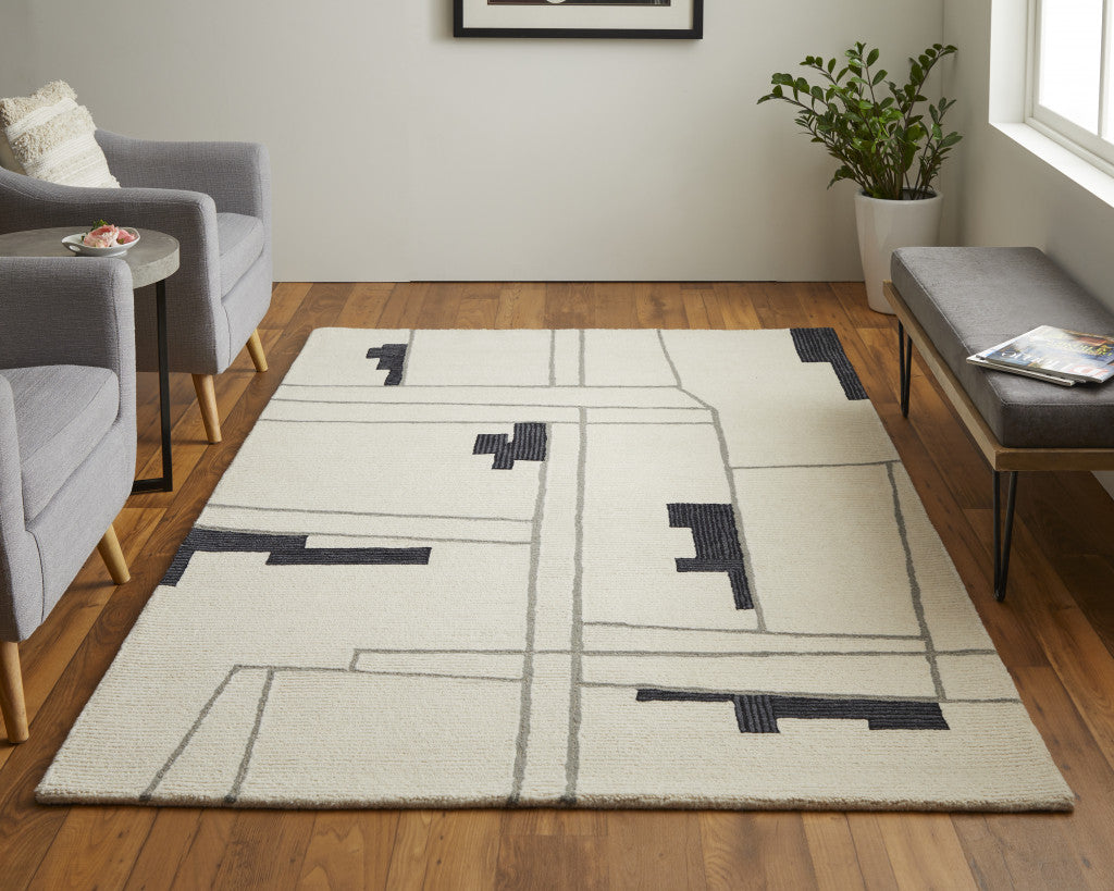 4' X 6' Gray and Ivory Wool Abstract Hand Tufted Area Rug