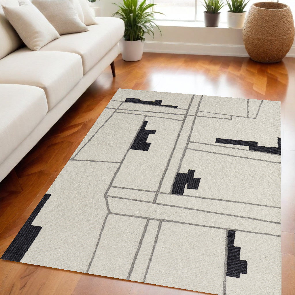 4' X 6' Gray and Ivory Wool Abstract Hand Tufted Area Rug