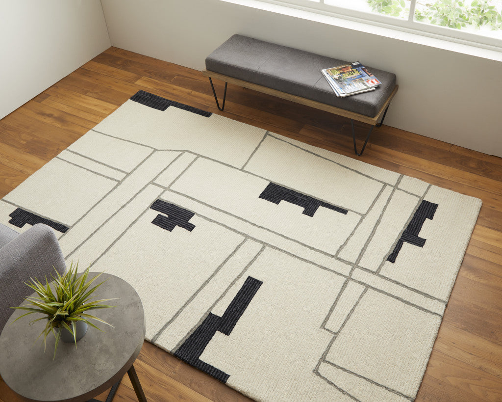 4' X 6' Gray and Ivory Wool Abstract Hand Tufted Area Rug