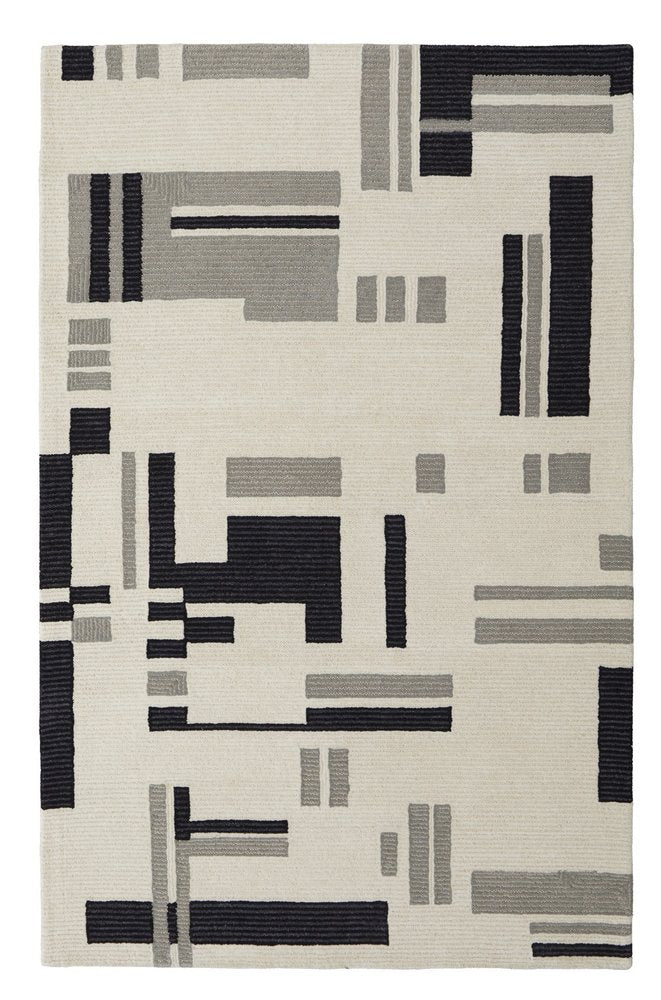 4' X 6' Ivory Black And Gray Wool Abstract Hand Tufted Area Rug