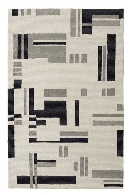 4' X 6' Ivory Black And Gray Wool Abstract Hand Tufted Area Rug