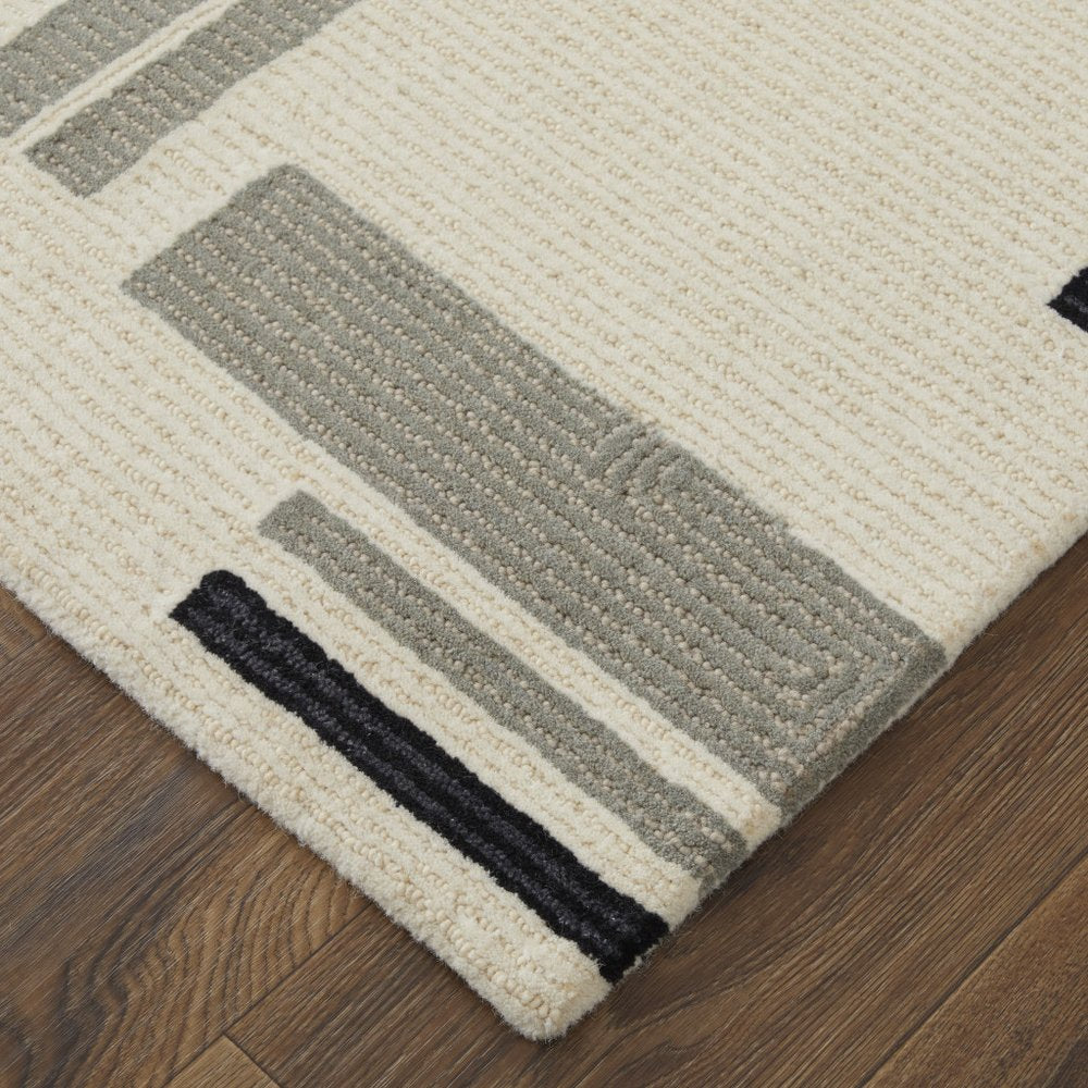 4' X 6' Ivory Black And Gray Wool Abstract Hand Tufted Area Rug