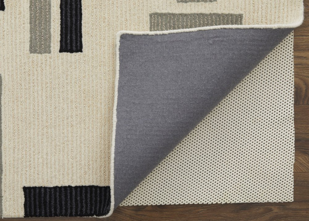 4' X 6' Ivory Black And Gray Wool Abstract Hand Tufted Area Rug