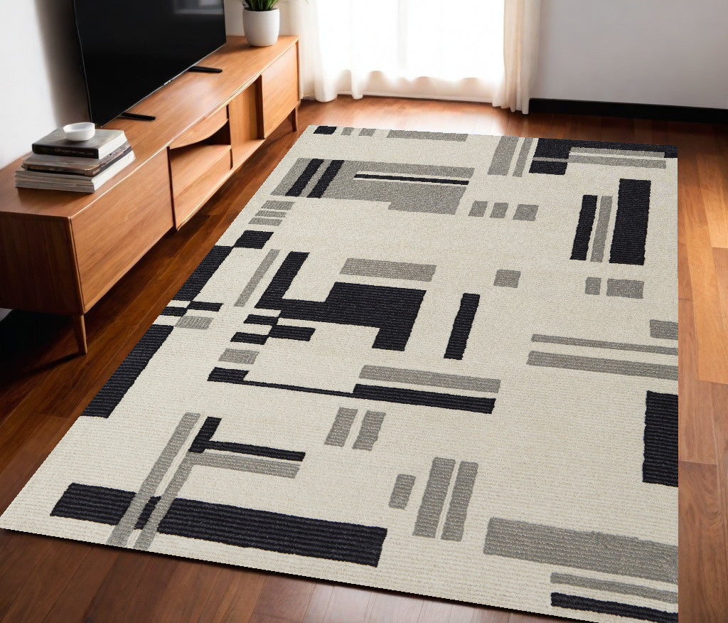 4' X 6' Ivory Wool Abstract Hand Tufted Area Rug