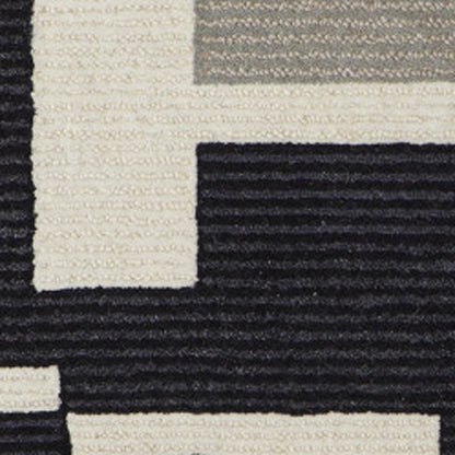 4' X 6' Ivory Black And Gray Wool Abstract Hand Tufted Area Rug