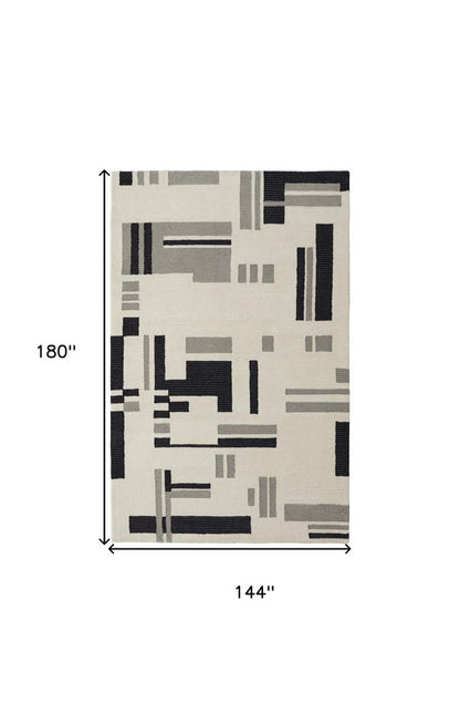 4' X 6' Ivory Black And Gray Wool Abstract Hand Tufted Area Rug