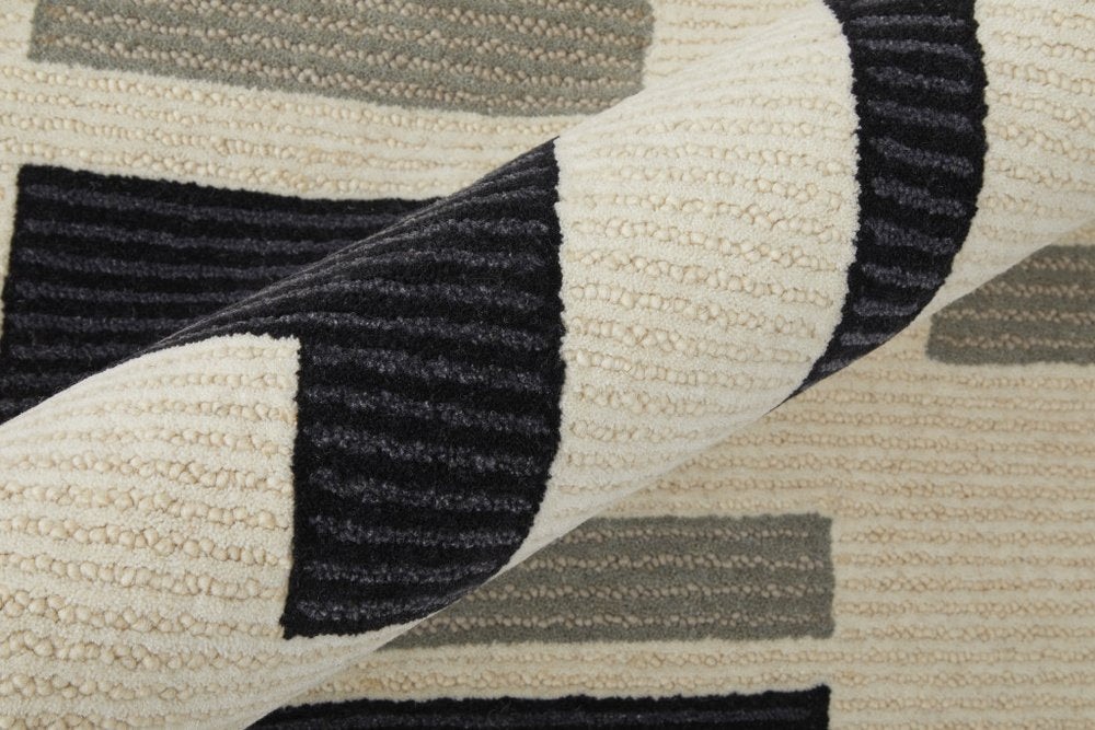 4' X 6' Ivory Black And Gray Wool Abstract Hand Tufted Area Rug