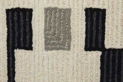 4' X 6' Ivory Black And Gray Wool Abstract Hand Tufted Area Rug