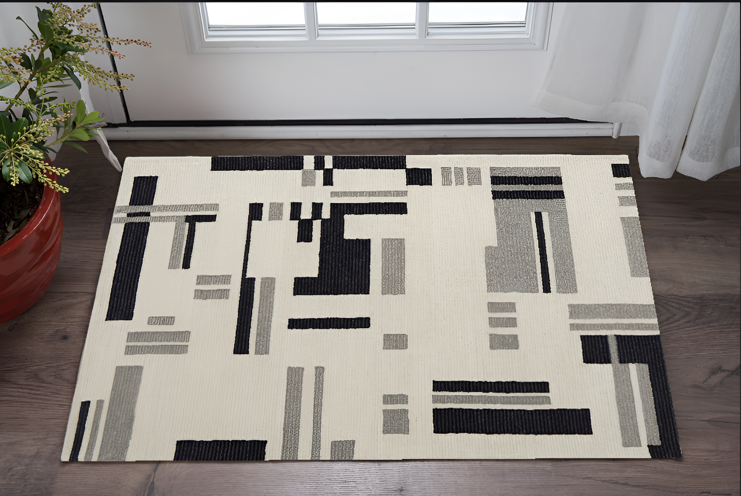 4' X 6' Ivory Wool Abstract Hand Tufted Area Rug