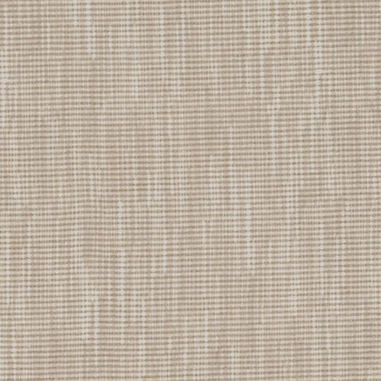 Beige woven fabric with subtle crosshatch plaid, linen-like texture; ideal for upholstery or drapery.